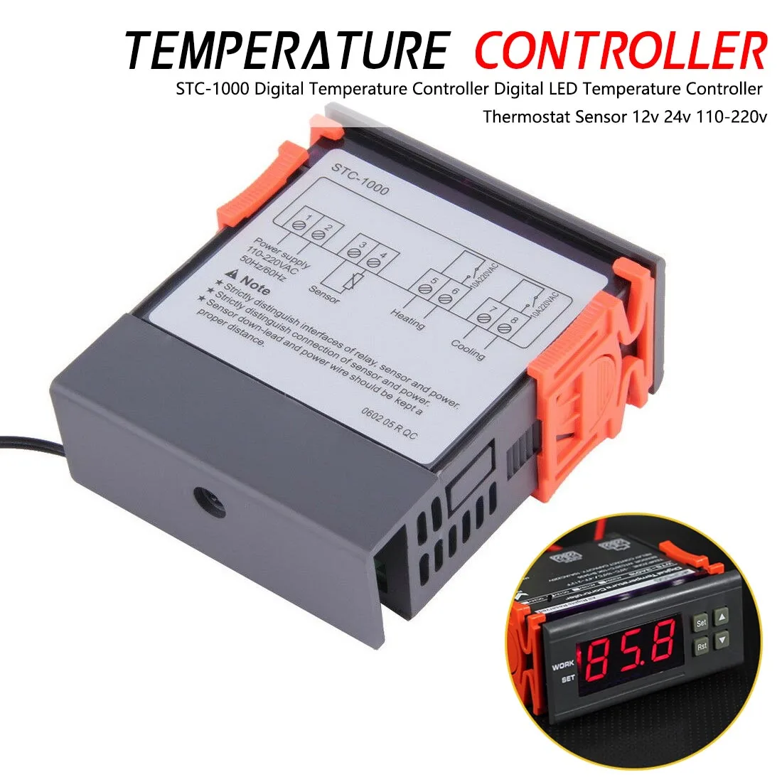 

Digital Mmeter Controller Thermostat Thermoregulator for incubator Relay LED 10A Heating Cooling STC-1000 12V 24V 220V