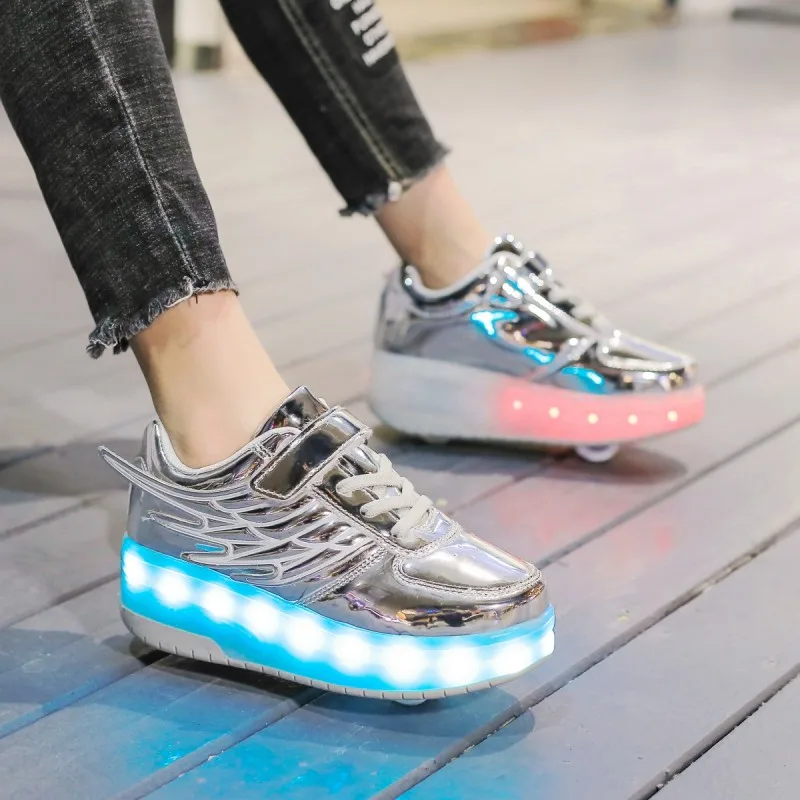 Two Wheels Luminous Sneakers USB Charging Led Light Roller Skate Shoes for Children Kids Shoes Boys Girls Shoes Light Up heelys