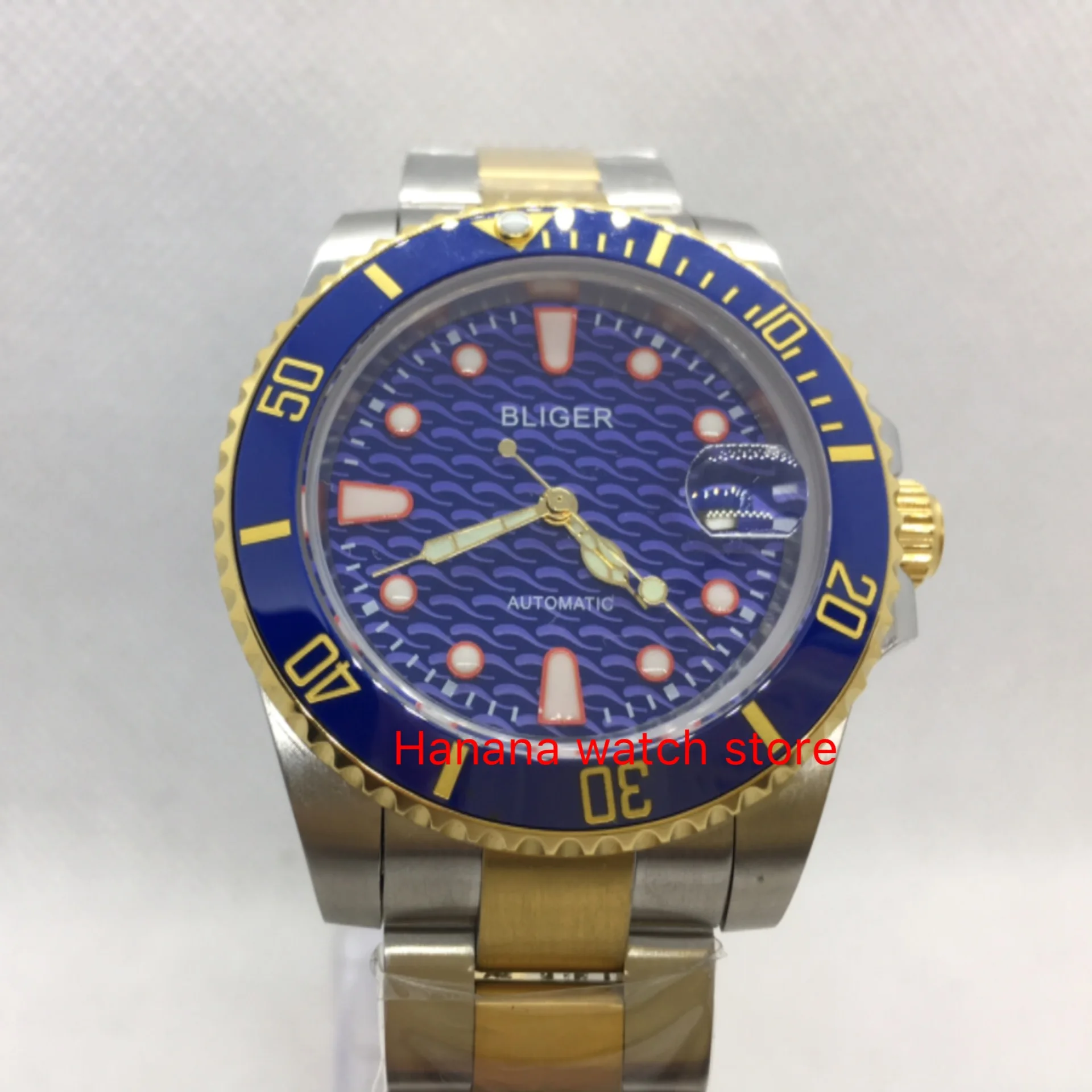 Sapphire Crystal BLIGER 40MM Blue Dial Men's Watch Ceramic Bezel Gold Plated Stainless Steel Case MIYOTA Automatic Movement | Наручные