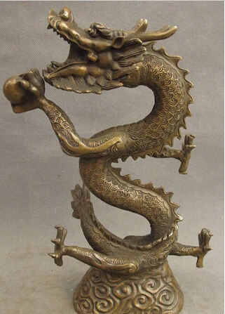 ---403+++13&quot Chinese Bronze Decoration Year Zodiac FengShui Fly Dragon Play Ball Statue | Дом и сад