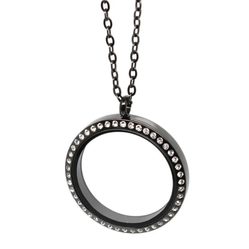 20mm-25mm-30mm-35mm-magnetic-closure-black-czech-crystals-316L-stainless-steel-living-memory-locket-pendant