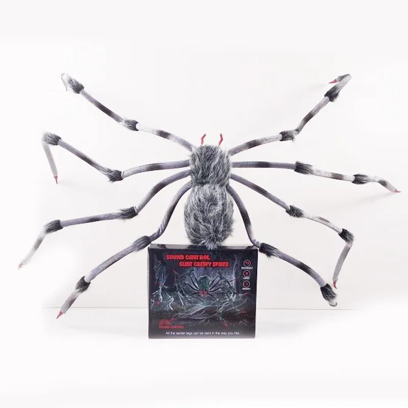 

Halloween Decoration Spider Bar Haunted House Decoration 50-Inch Voice Black And White with Pattern Plush Spider Hot Selling