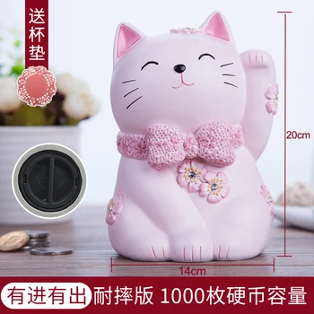 

Resin Cute Money Box Small Funny Cat Piggy Bank Pink Safe Mini Atm For Kids Hucha Gato Roba Monedas Home Decoration KK60CX