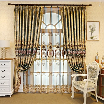 

European luxury brown gold curtains for bedroom living room hige-end embroidered sheer tulle curtain for windows