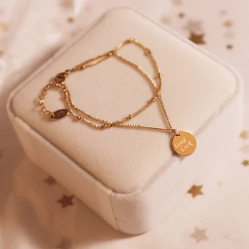 

Stainless Steel Double Layer Letter Bracelet Good Luck Beads Charm Hand Bracelet Gold Jewelry Acero Inoxidable Joyeria Mujer