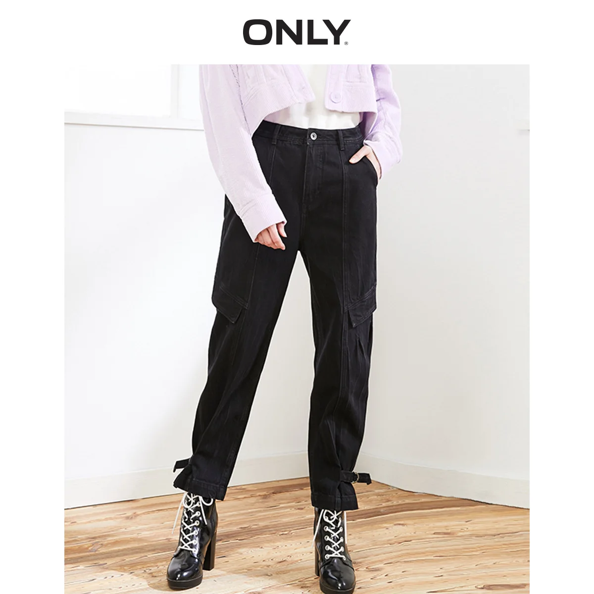 ONLY Women's Loose adjustable buckle high waist daddy pants jeans | 119449562 ONLY Women's Loose adjustable buckle high waist daddy pants jeans | 119449562