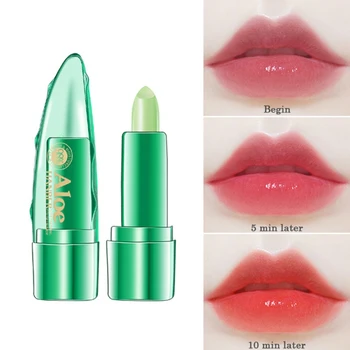

1pc 99% Aloe Vera Gel Natural Temperature Change Color Lipstick Longlasting Moisturizing Lip Balm Anti-cracking Tools