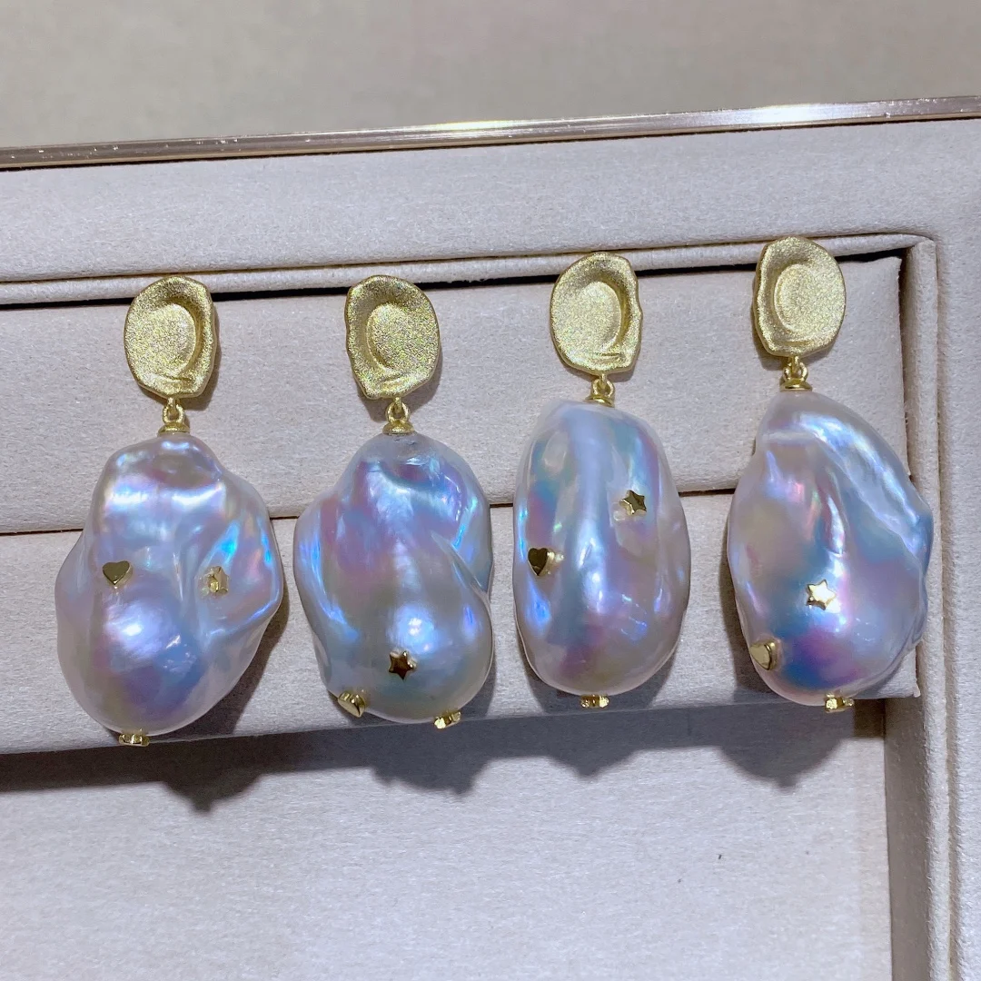 

2020 Women Pearl Earrings Stars&Hearts Fashion Jewelry Big Baroque Pearl Hoop Earrings