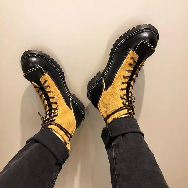 

Fashion Handmade Men Pu Leather Low Heel Lace-up Shoes Round Toe ankle high Style Male Casual Trendy Unique Martin Boots 4M052