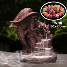 Фиолетовый песок Дракон керамический обратный поток водопад дым Курильница Фарфор Курильница держатель благовоний буддистские украшения