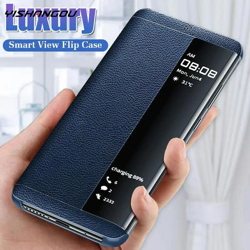 

Luxury Leather Flip Case Cover On The For Samsung Galaxy S9 S8 S10 Plus Note 8 9 10 Plus A70 A40 A50 A30 Smart View Phone Case