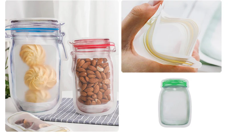 10 шт Mason Jar, сумка для хранения продуктов, сумка для хранения закусок, пищевая посылка, толстые пакеты на молнии с застежкой-молнией, многоразовые герметичные влагостойкие сумки