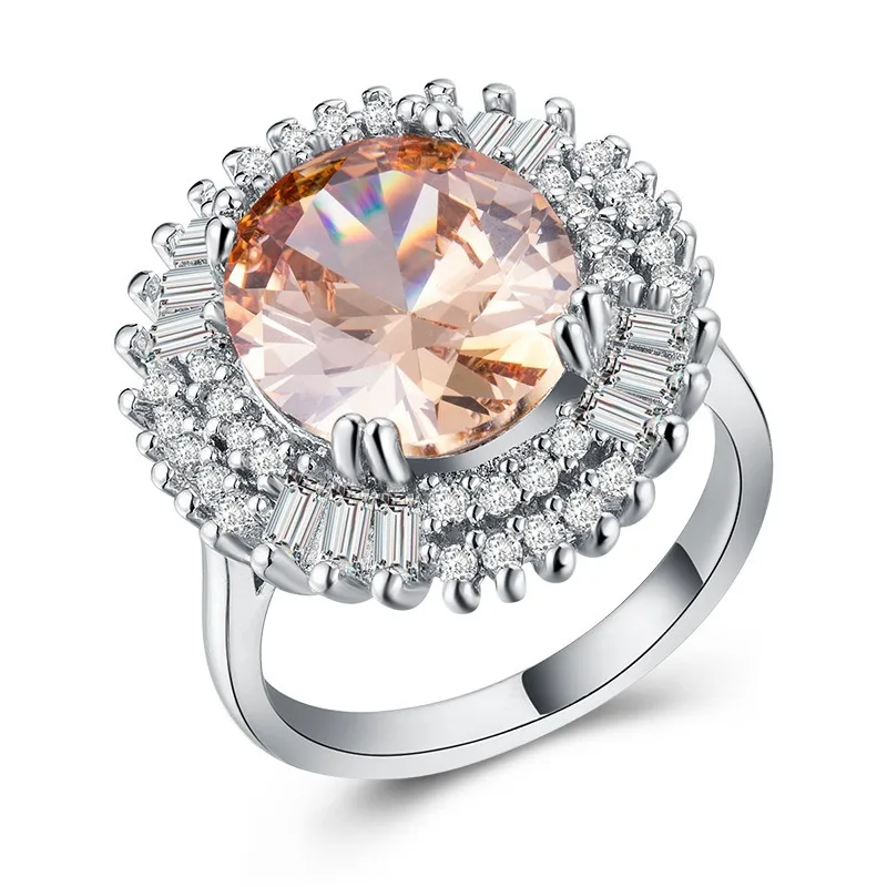 

Exaggerated Creative Champagne Gemstone Ring Plated 925 Silver Jewelry Zircon Ring For Women wholesale