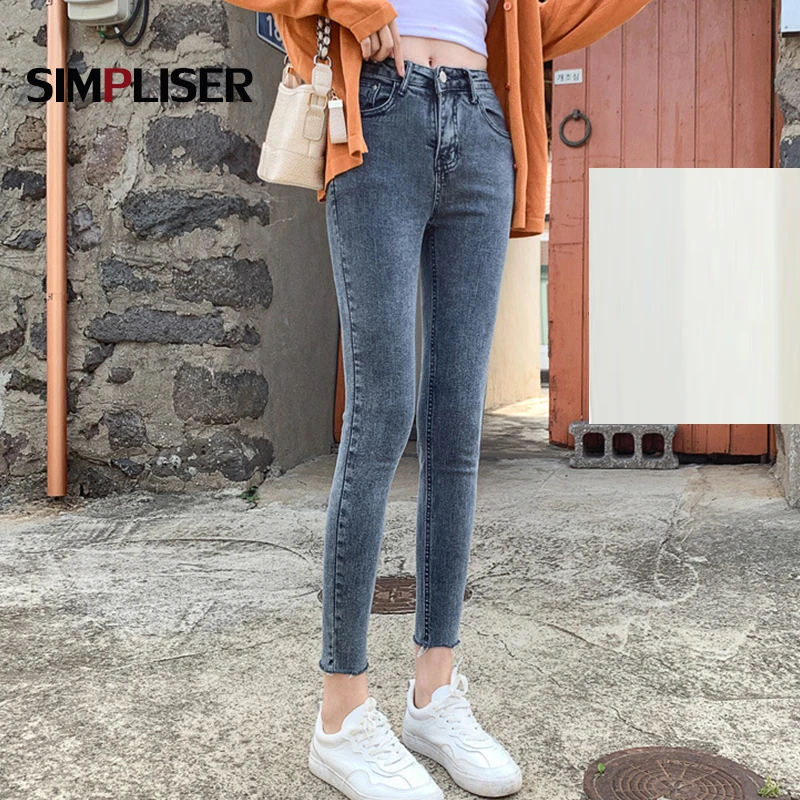 

Jeans Women Denim Blue Black Grey Female Skinny Jeans Pencil Pants High Waisted Size 25-32 Trousers Ankle Length Mom Jeans 2023