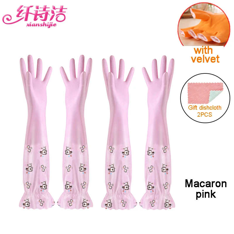 2 pairs of gloves Перчатки осень-зима антифриз рук латексные перчатки плюс бархат утолщение кухня чистящий посудомоечный подарок 3 Dishclo - Цвет: 2 pairs of gloves