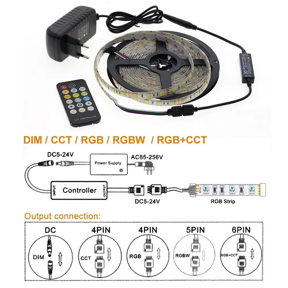 Светодиодная лента RGB/RGBW/RGB+ CCT/двойной белый светодиодный гибкий светильник 5050 5 м 300 светодиодный s+ RF пульт дистанционного управления+ адаптер питания DC12V