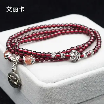 

Garnet Bracelet, crystal bracelet, three circles, multi circles, Tibetan silver, strawberry crystal jewelry, Gift Girl