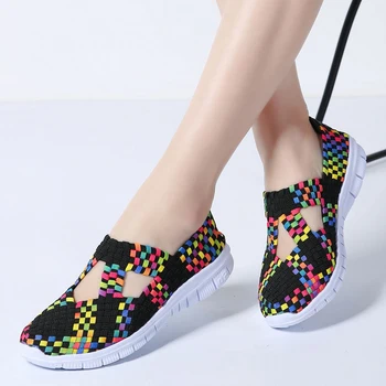 

TKN 2019 Summer women flats shoes women woven elastic shoes cutout casual ballet flats Female Multi Colors Loafers Moccasins 609