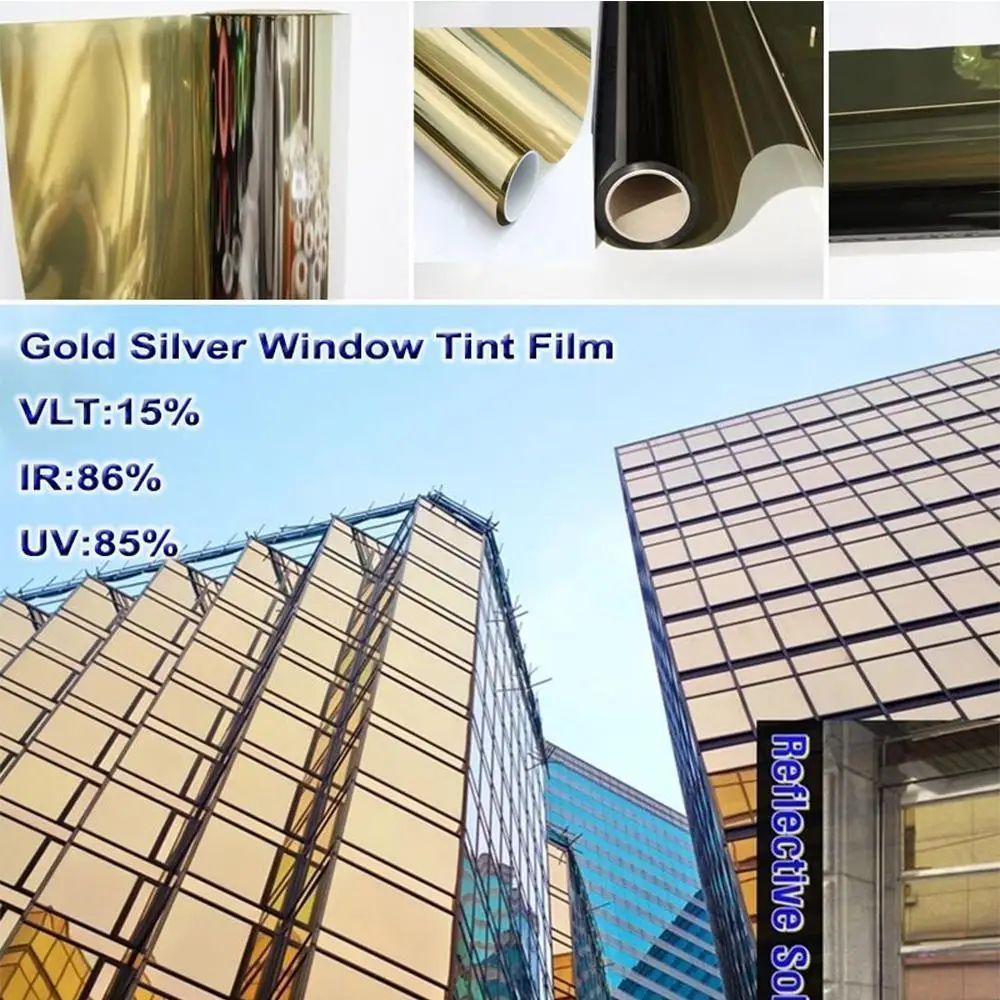 15-50x152cm-Reflective-Gold-Silver-Commercial-Tint-Film-20inchx5ft-roll-Home-Decals-Films