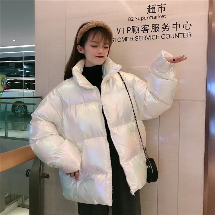 Woherb осень зима пуховик для женщин Harajuku парки со стоячим воротником корейский голографический ватник пальто для девочек свободные ватные куртки