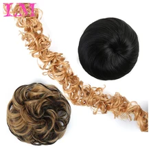 Лм Мода девушка наращивание волос черный коричневый высокая температура волокна поддельные шиньон синтетический женский кудрявый пучок шиньон резинка