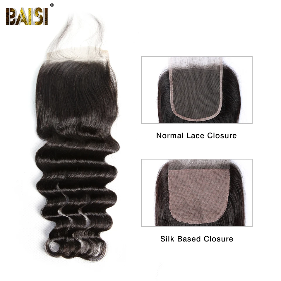 

BAISI Hair Peruvian Virgin Human Hair Natural Wave Lace Closure 4x4 Free Part Middle Part with Baby Hair