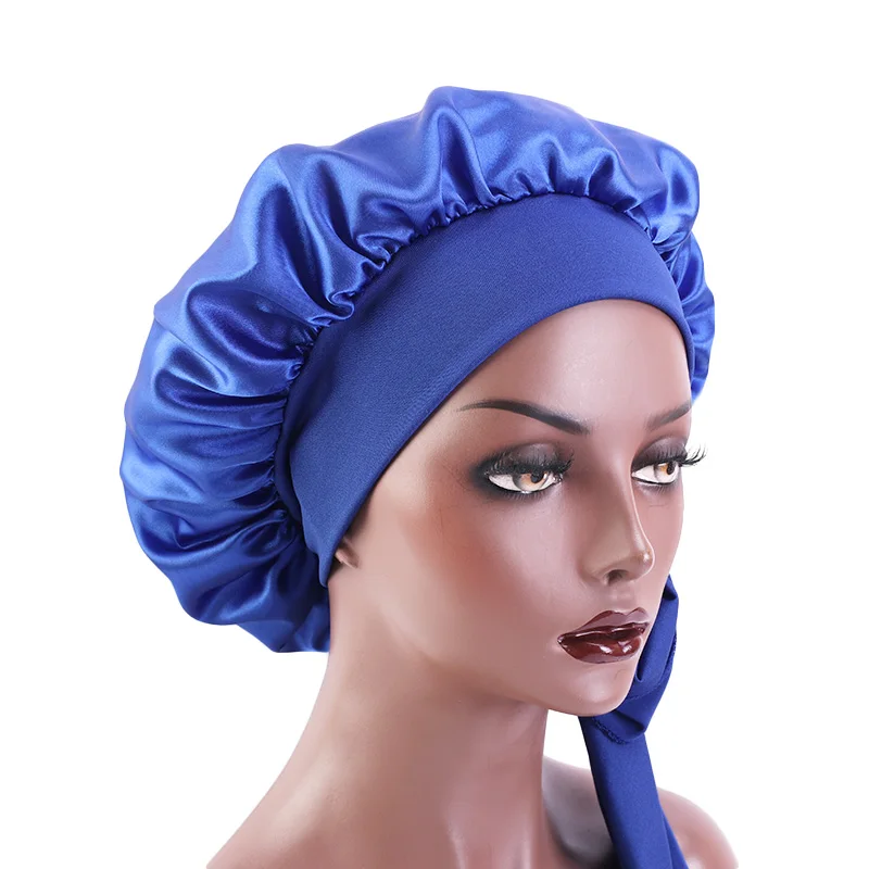 hair clips for women Solid Satin Bonnet with Wide Stretch Ties Long Hair Care Women Night Sleep Hat Adjust Hair Styling Cap Silk Head Wrap Shower Cap Women's Hair Accessories