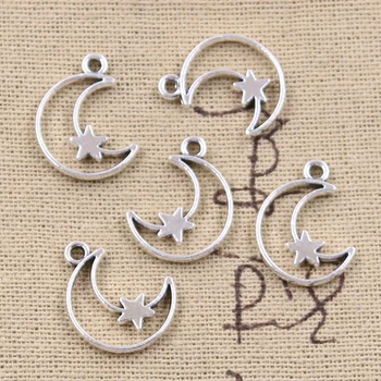 

30pcs Charms Hollow Moon Star 19x14mm Antique Silver Color Pendants DIY Necklace Crafts Making Findings Handmade Tibetan Jewelry