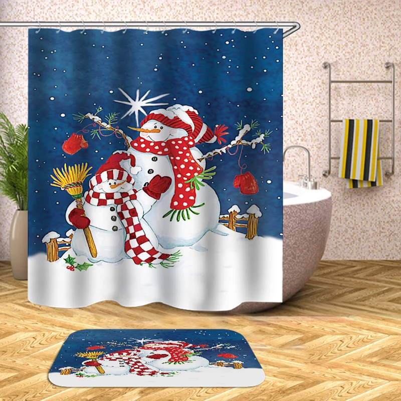 snowman bathroom curtain christmas home decor bath curtain toilet curtain fabric bathroom