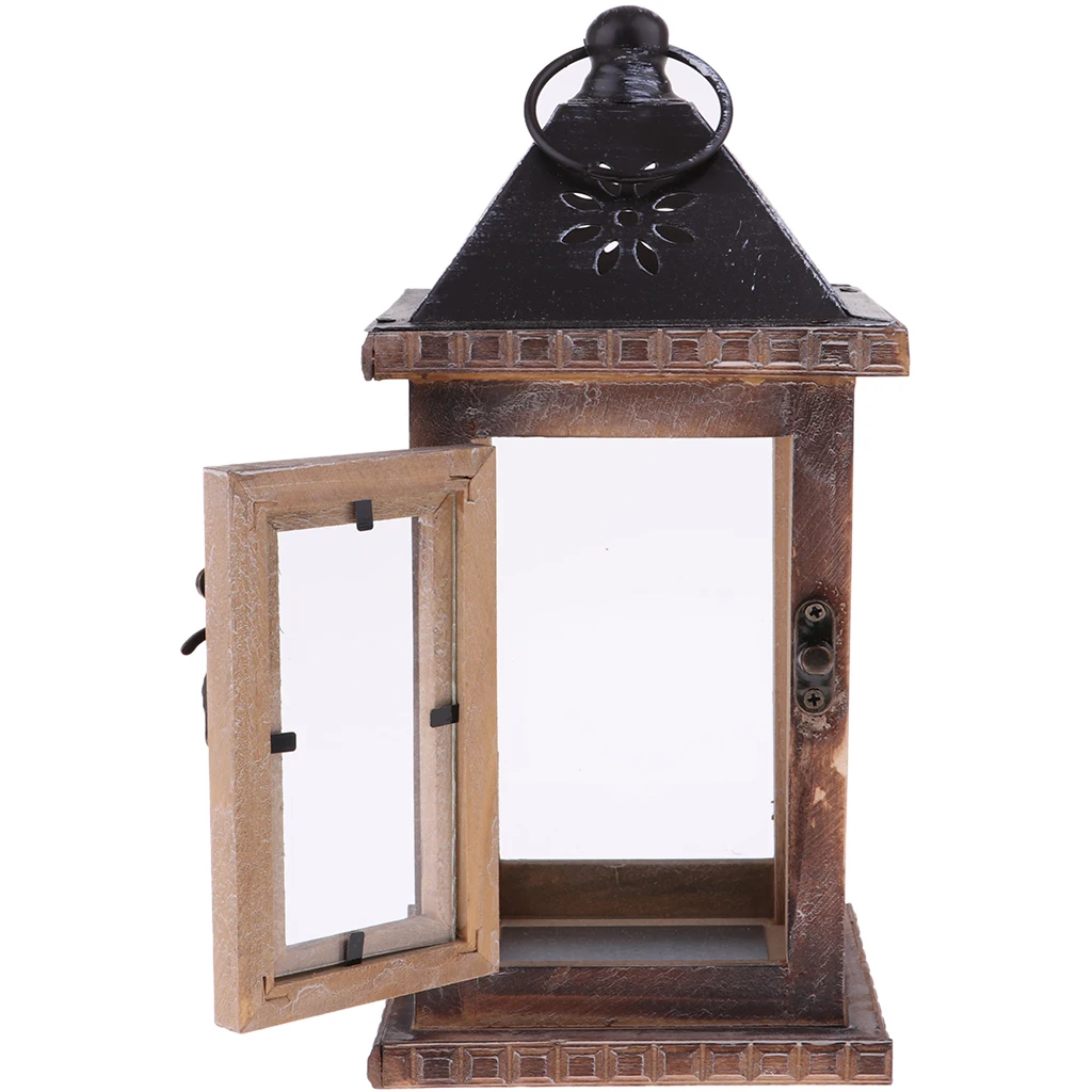 Rustic Wooden Decorative Candle Lantern Vintage  Hanging Candle Holder for Indoor Outdoor