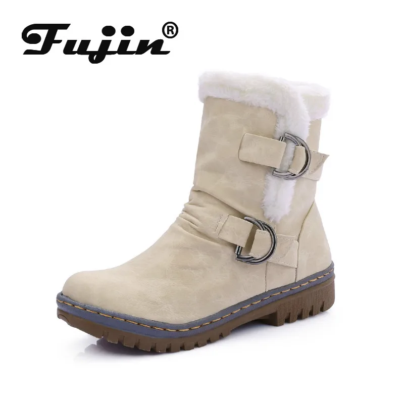 

Fujin Winter New Women Casual Plush Warm Belt Buckle Snow Boots Solid Color Simple Women Boots Large Size 34-43 Dropshipping