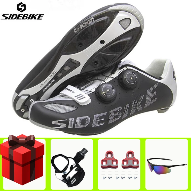 black add all SIDEBIKE/велосипедная обувь для шоссейного велосипеда, комплект с педалью, подошва из углеродного волокна, Мужская велосипедная Спортивная дышащая обувь с самоблокирующимся верхом, обувь для гоночного велосипеда - Цвет: black add all