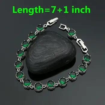 925 طقم مجوهرات فضة الزمرد زركون أقراط الطوق قابل للتعديل سلسلة بدلاية سوار الذكرى مجوهرات للنساء 4