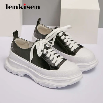 

Lenkisen korean girls natural leather handmade superstar vulcanized shoes round toe lace up maiden convenient cozy sneaker L8f3