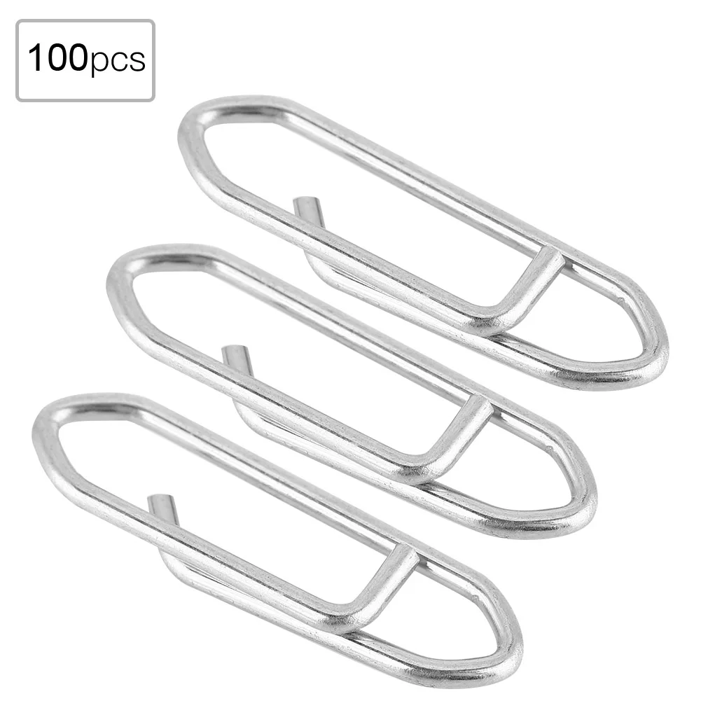 

100pcs Stainless Steel Hook Fast Clip Lock Snap Swivel Solid Rings Safety Snaps Fishing Hook Connector Tool