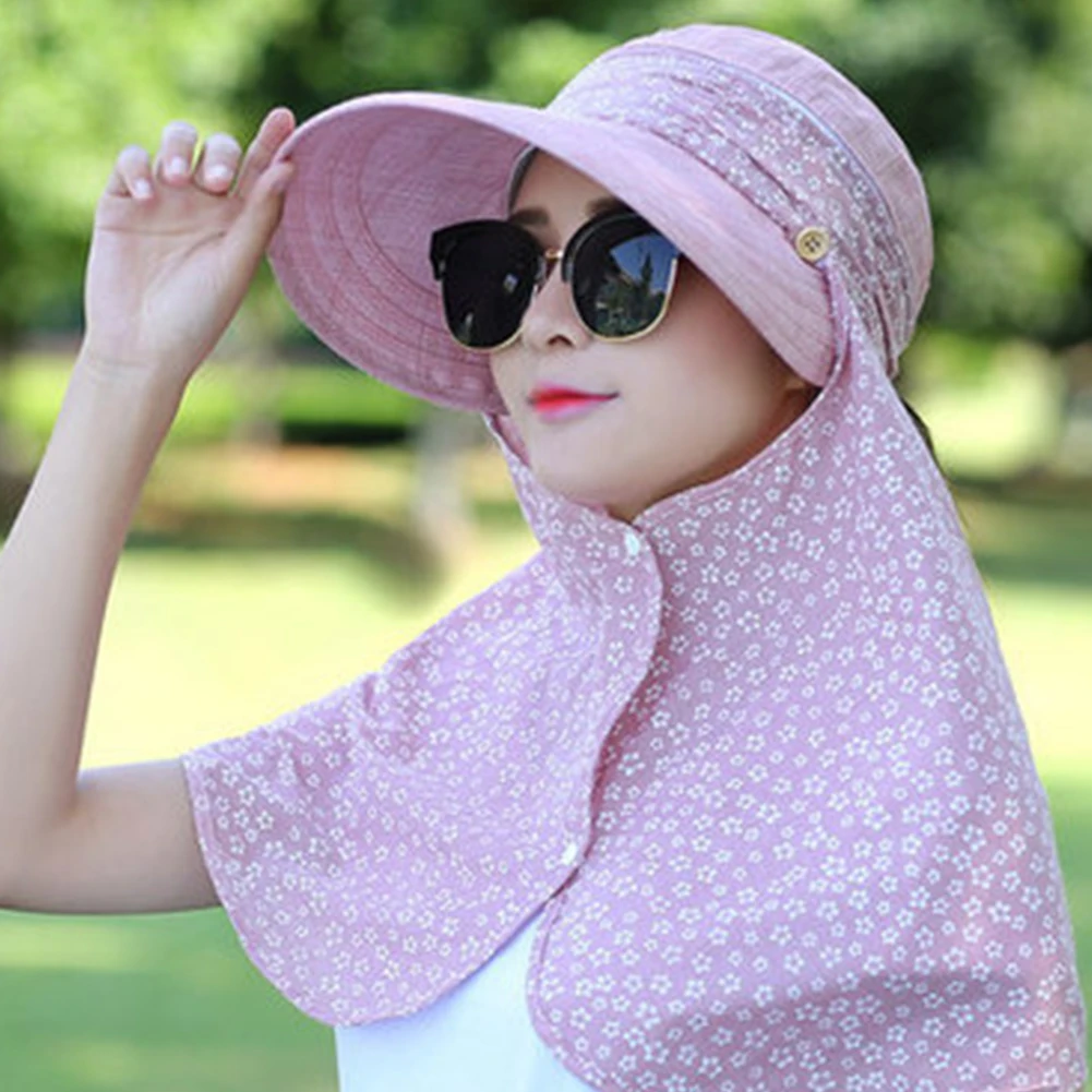 

Beach UV Protection Foldable Women Sun Hat Floral Print Wide Brim Summer Removable Design Casual Multifunction Hook And Loop
