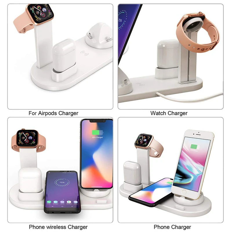 JKING 4 в 1 Qi Беспроводное зарядное устройство для iPhone 11 X XS XR 8 10 Вт usb type C Быстрая Зарядка Док-станция Подставка для Apple Watch 5 4 3 2 Airpods