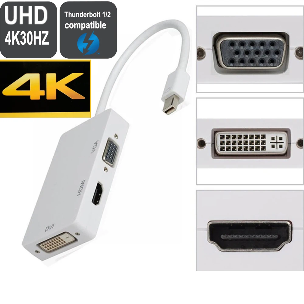 Кабель-адаптер 4K Thunderbolt mini DP-HDMI для Macbook air pro 3-в-1 Mini DVI VGA | Электроника
