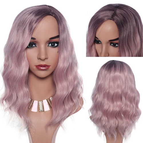 Синтетические волосы естественно вьющиеся парики 16 дюймов эффектом деграде(переход от темного к серые короткие волнистые синтетические парики на каждый день Детский костюм для вечеринок парик для Для женщин - Цвет: Ombre Pink