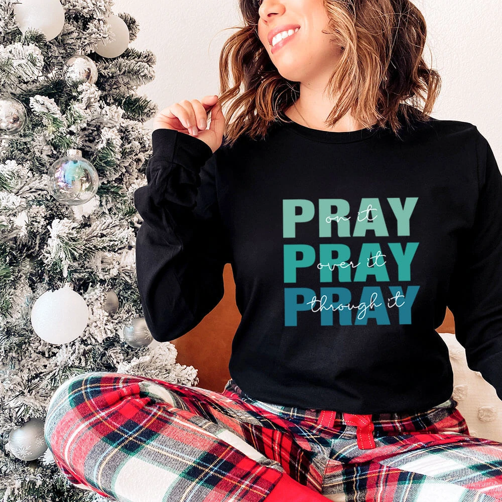 Pray On It Sudadera 100% de algodón para mujer, jerséis de cuello redondo y manga jerséis de fe para y otoño|Sudaderas con sudaderas| - AliExpress