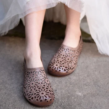 

Artmu Retro Flat Heel Shoes Loafers Women's Comfortable Soft Bottom Thin Shoes Genuine Leather Hollow out Mother Shoes New Style