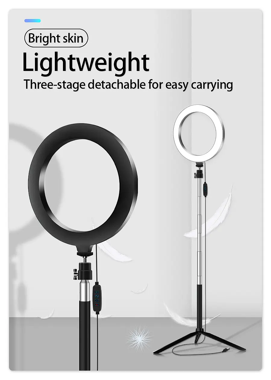 Светодиодная кольцевая лампа с регулируемой яркостью для селфи,фотосъемки, Yutube Live Video Makeup.3500 K-5500 K, с штативом, телефонным держателем и USB кабель