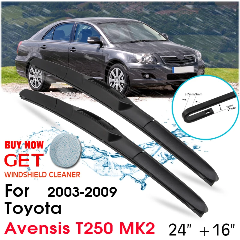 

Car Wiper Blade Front Window Windshield Rubber Silicon Refill Wipers For Toyota Avensis T250 MK2 2003-2009 LHD / RHD 24"+16"