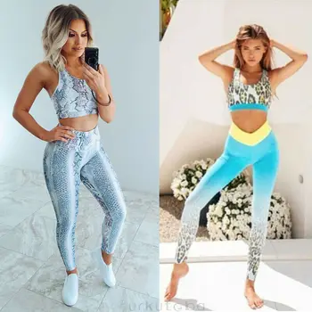 

Women 2PCS Yoga Set Snake Skin Running Bra Pants Gym Workout Fitness Clothes Tights Sport Wear Tracksuits Two Piece Sets Sports