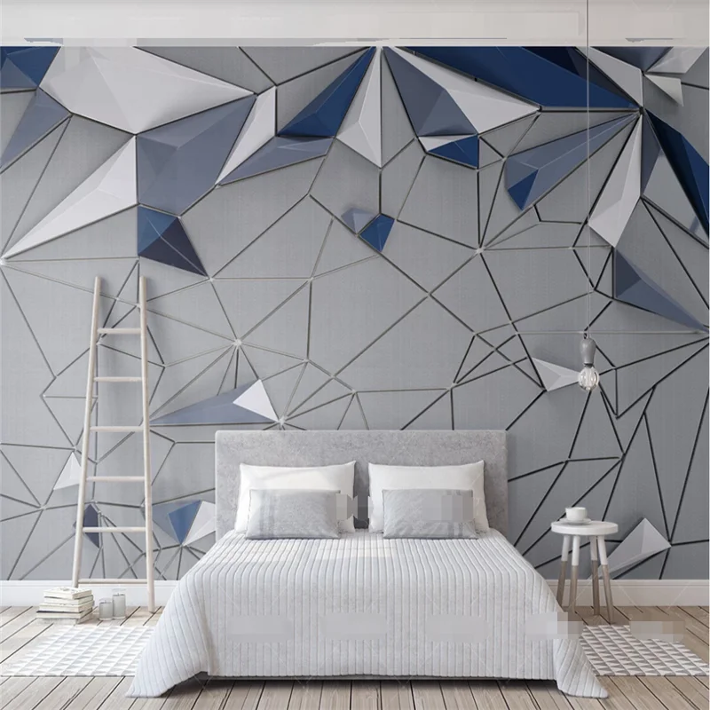 XUE SU Customized wallpaper 3D / 5D / 8D mural 3d stereo blue geometric polygon stitching cloth pattern TV background wall