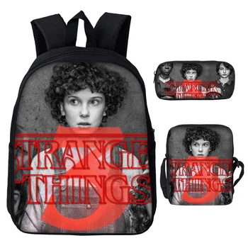 

Children Set of 3 stranger things Backpack students Mochila kids Shoulder bag pencil case sling bag School Bag Laptop bagpack