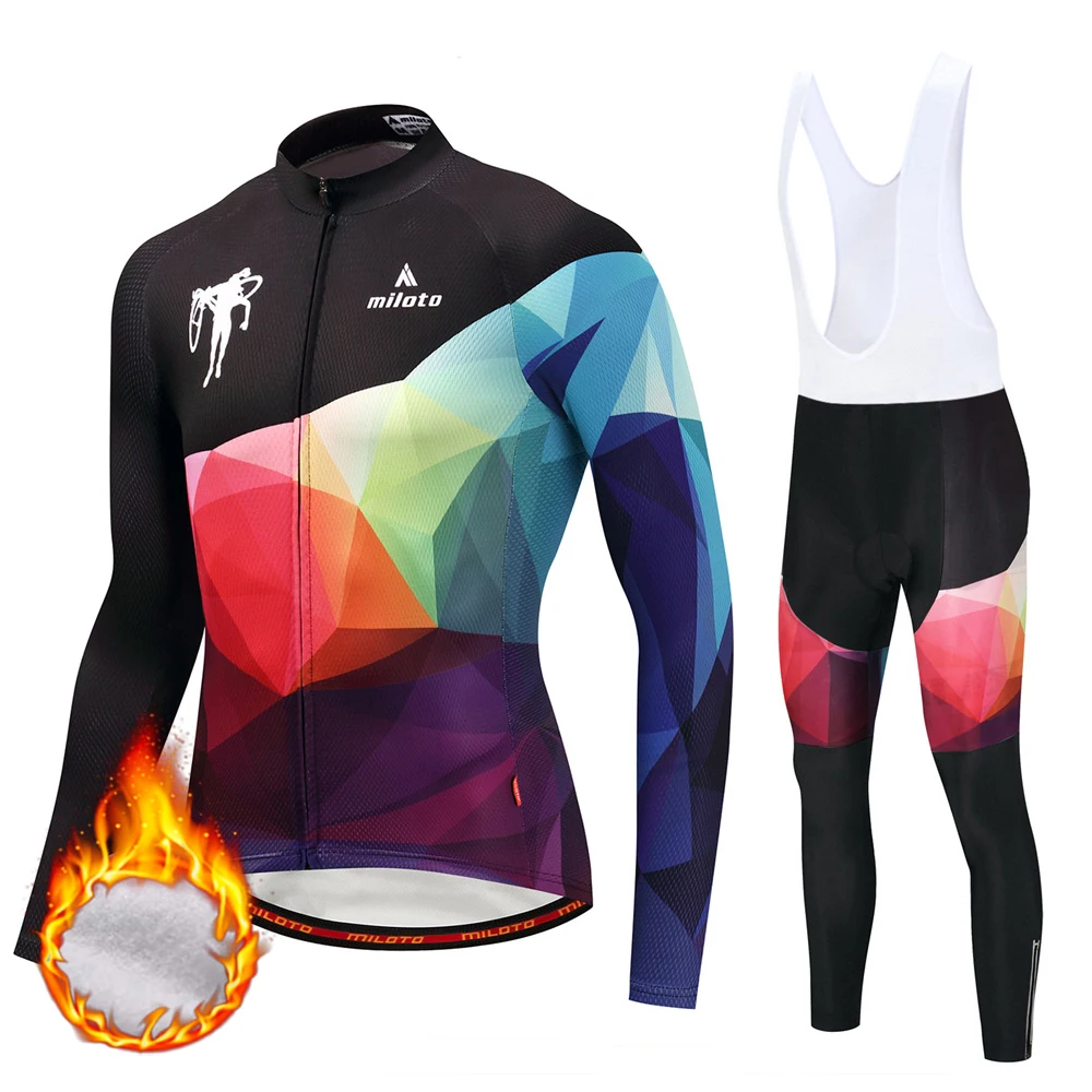 

accept customize MILOTO NEW Top quality Winter Thermal Fleece Cycling Clothing Wear Bike MTB Long Cycling Jersey Bib Pants Sets