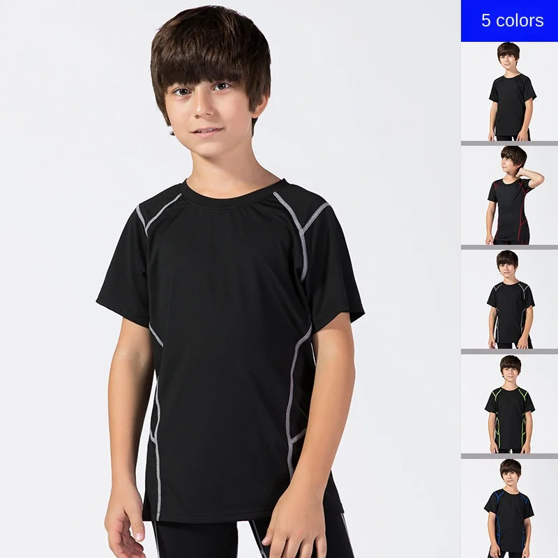 Details about   Children Kids Quick Dry Elastic Football Running T-Shirts Fitness Short Sleeve