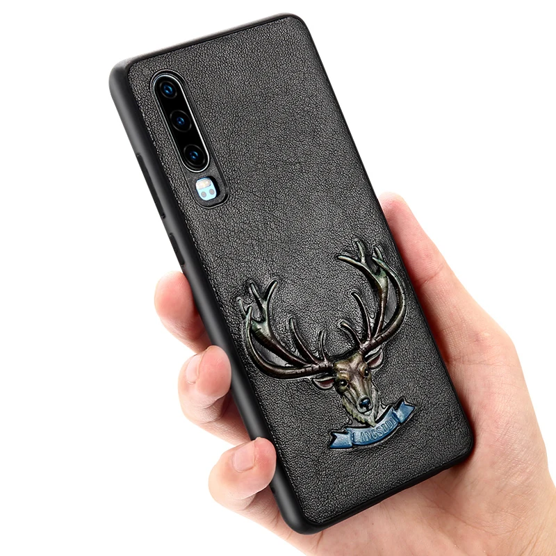 Чехол из натуральной кожи с 3D тиснением для телефона Huawei P30 Lite P40 Pro Mate 20 P20 Y9 Y7 Y6