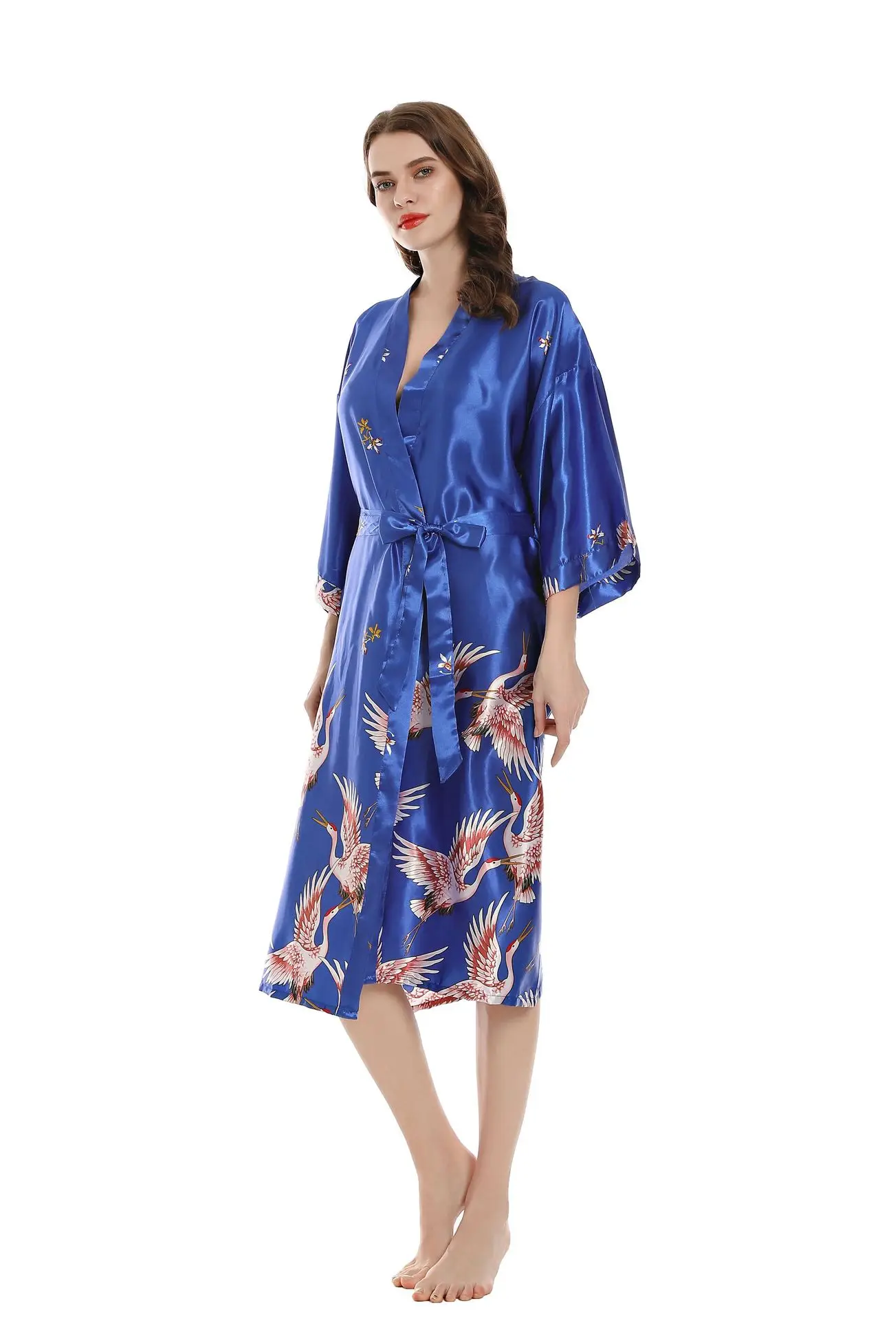 Sexy Women Long Robe With Pocket Wedding Bride Bridesmaid Dressing Gown Rayon Kimono Bathrobe Large Size S-XXXL Night Dress women dress women sleepwear bride robes